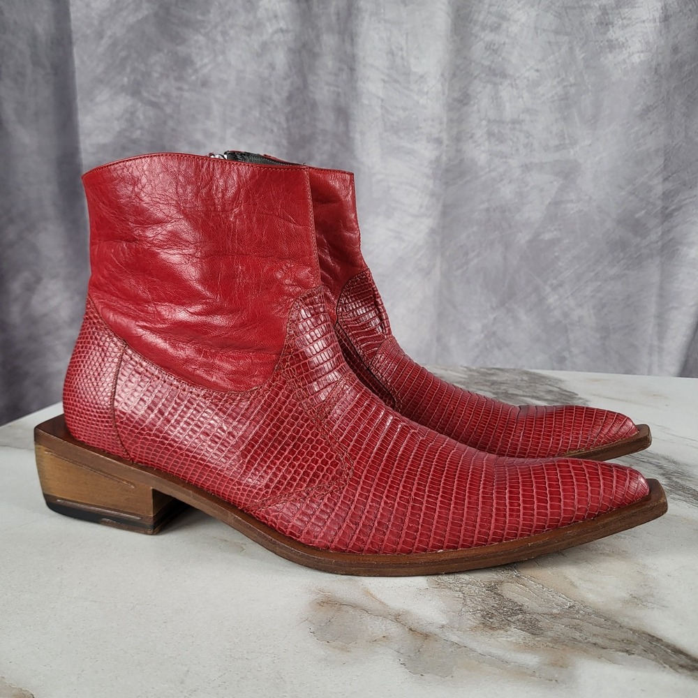 Belvedere Genuine Red Lizard Point Toe Ankle Boots Men's Size 8